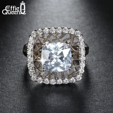 Effie Queen Exclusive Simulated Diamond Zircon Ring for Lady Micro CZ Paved Around Square Bague Femme Gifts Band Ring DAR044