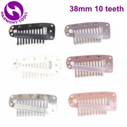 60 Pieces 38mm 10 teeth Snap Clip Silicone Coated for Hair Extensions ( Black, D Brown, M Brown, L Brown, Blonde, Silver )