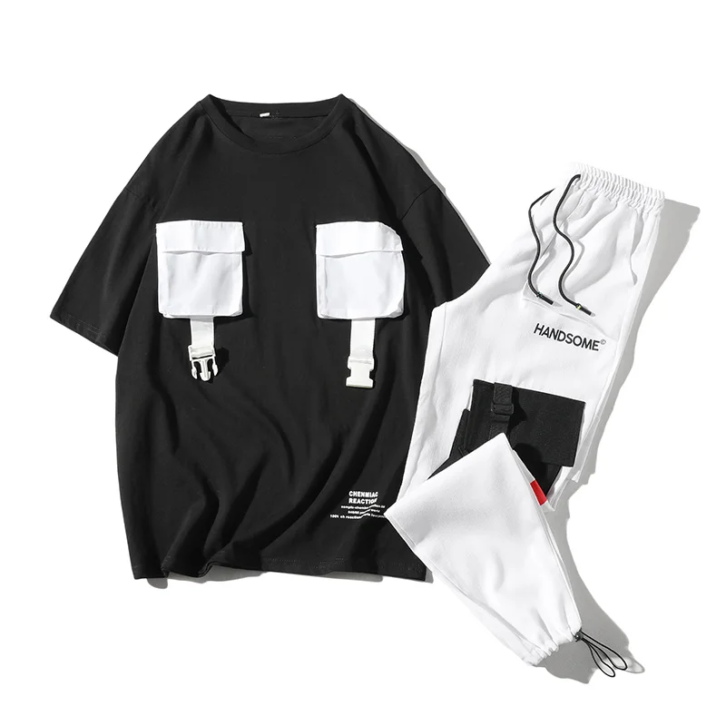 

2019 Summer Style Hip Hop Men Tracksuit Streetwear T Shirts And Men Street Pants Jogging Homme Men Sets ABZ365