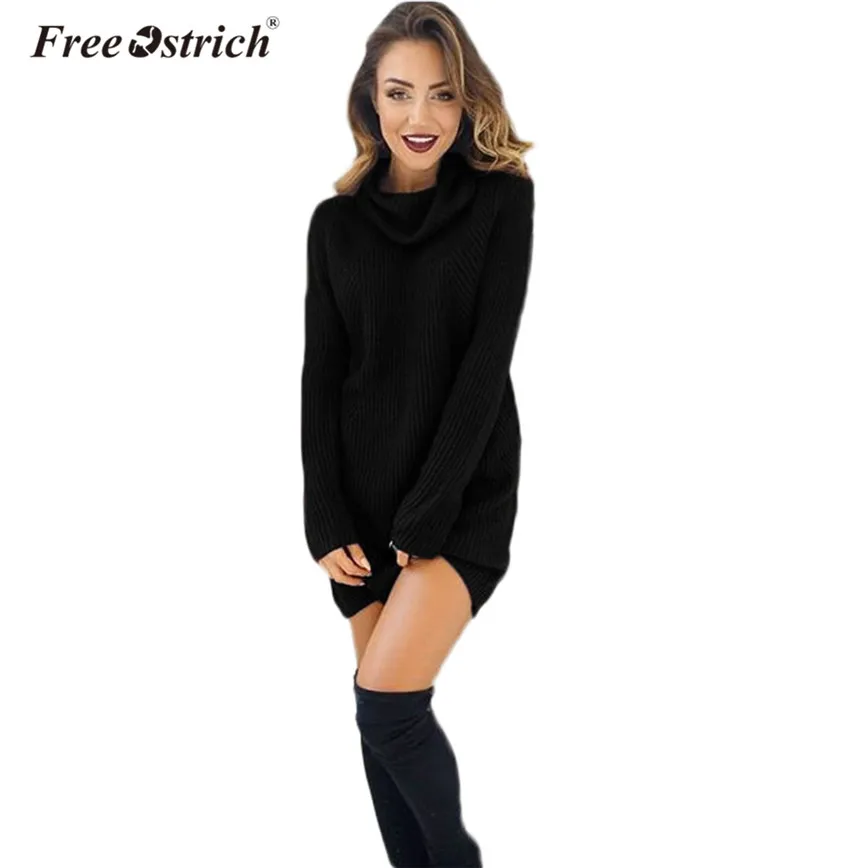 

Free Ostrich Sweater Dress Women Long Sleeve Solid Knitted Autumn Winter Turtleneck Tops Casual Sheath Pullovers L2135