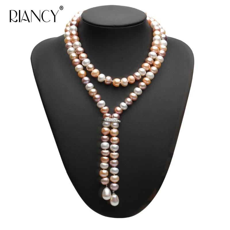 

Fashion long Multicolor pearl necklace 100% genuine freshwater pearl necklace fashion jewelry for brithday gift