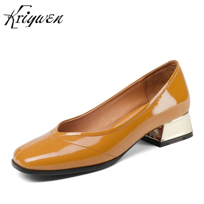 

Sexy Lady Brand Shallow Genuine Leather Women's Shoes Slip-On Dress Casual Pumps Shoes Chunky Heel Sapato Feminino Zapatos Mujer