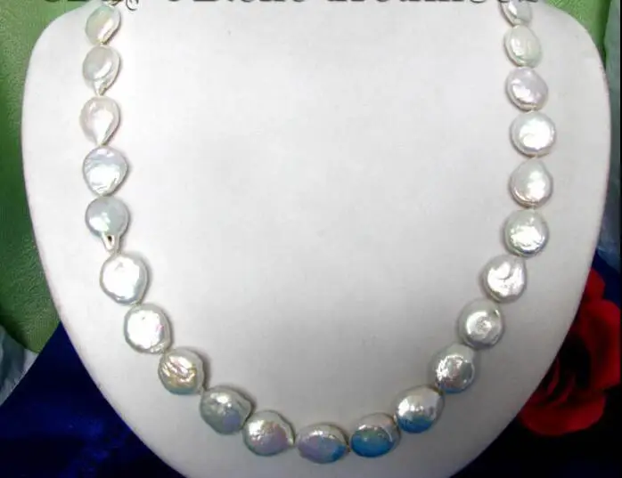 

FREE SHIPPING HOT sell new Style >>>>18"14mm coin white freshwater pearl necklace