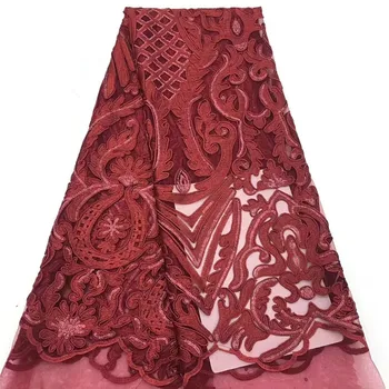 

2018 High Quality African Lace Fabric Blue , Red French Net Embroidery Sequins Tulle Lace Fabric For Nigerian Party HJ1351-1