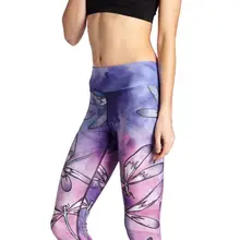 Новые фиолетовые стрекозы 3D печать женские тренировочные утягивающие Капри зеленые Капри спортивная одежда для женщин 3 узора