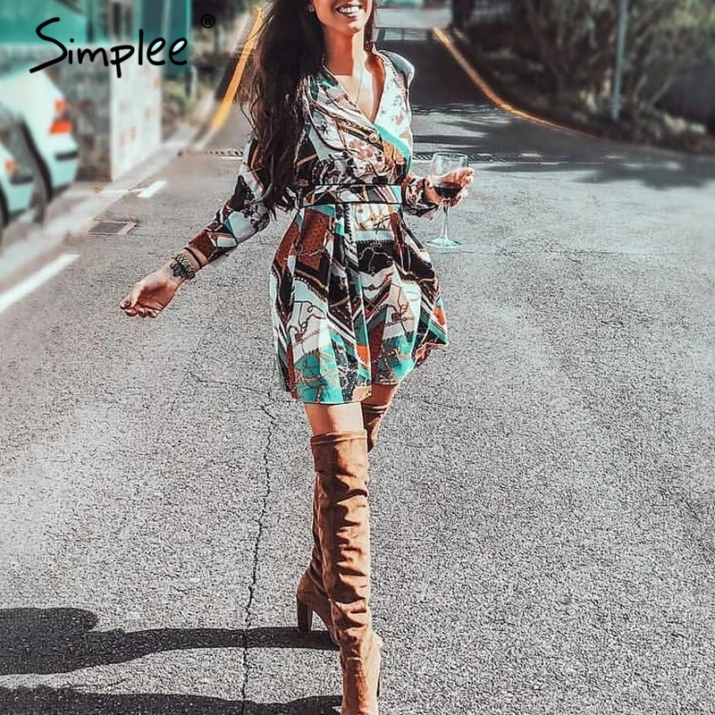 

Simplee Elegant print chiffon women shirt dress summer 2018 Long sleeve christmas office dress Casual holiday vestidos de fiesta