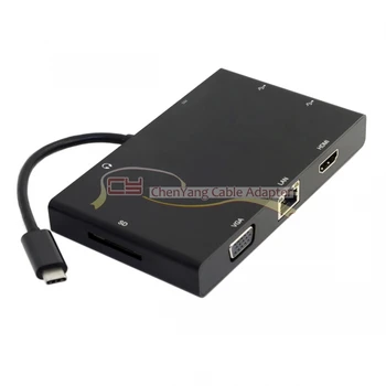 

CY USB-C USB 3.1 Type-C to VGA HDMI USB HUB Gigabit Ethernet & SD Audio & Female Charger Adapter for Laptop