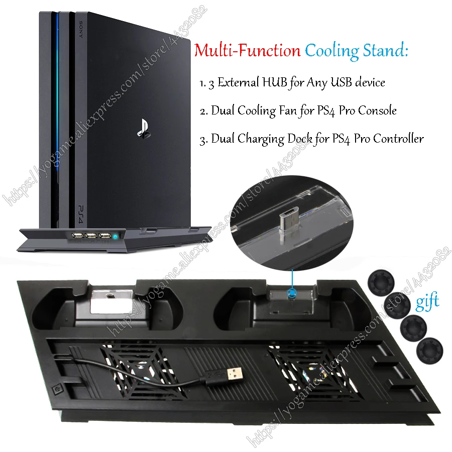 

For PS4 Play Station 4 Pro Heat Sink Cooling Vertical Stand Dual Controller Charging Dock Station for Sony Playstation 4 Pr