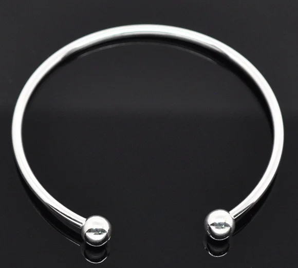 

Doreen Box hot- 4 Silver color Smooth Bangles Fit European Beads 19cm (B06982)