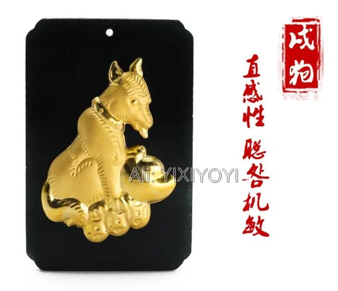 Натуральный черный зеленый Хотан нефрит+ 18 к ТВЕРДОЕ ЗОЛОТО Китайский 12 зодиака животных Счастливый кулон+ ожерелье ювелирный сертификат - Цвет камня: Dog