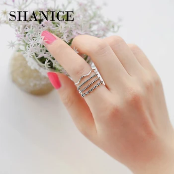 

SHANICE 3 Layers Trendy Sterling Silver Jewelry Fashion Rings for Women with Black Stone Punk Cool Female Finger Round Ringen