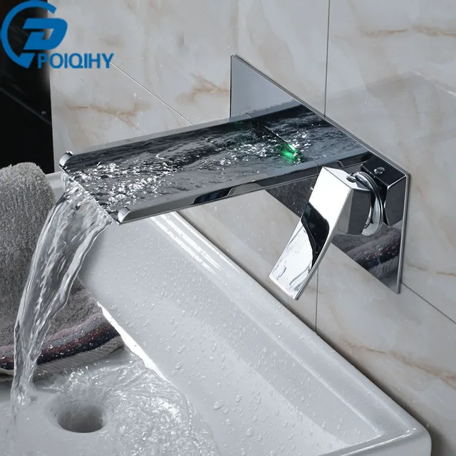 Poiqihy Led Waterfall Bathroom Faucet Wall Mounted Basin Poiqihy Led Waterfall Bathroom Faucet Wall Mounted Basin Set Tap Single