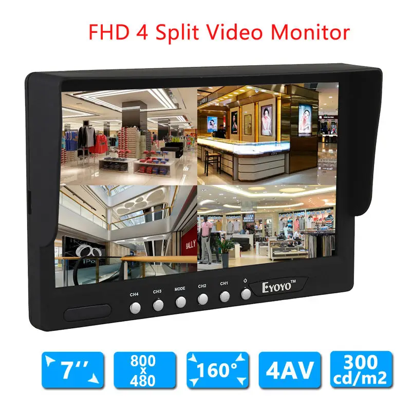 

Eyoyo 7 Inch HD 4 Split Quad Video Display 4CH AV Input TFT LCD Car Rear View Monitor Free shipping