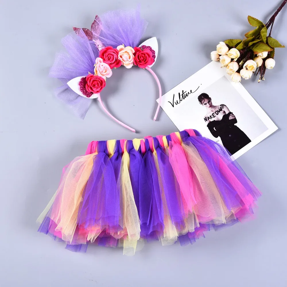 Girls Kids Tutu Party Ballet Dance Colours Costume Skirt+Floral Fishtail Set