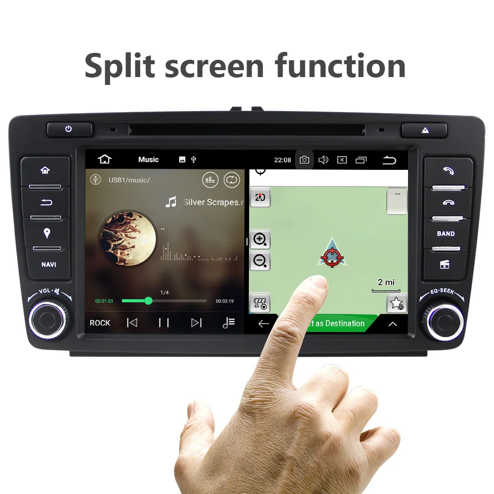 Автомобильный DVD плеер Eunavi 2 din 8 дюймов Android 9 0 4 Гб ОЗУ для Skoda Octavia 2014 2015 A7 GPS