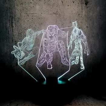 

Dual Color Night Light 3D Illusion Spider man Iron man Black Panther desk decor movie fans lava lighting kids room bed side lamp