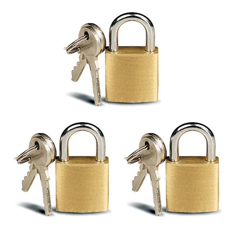 SHGO HOT 3x Small Brass Padlocks Mini Brass Tiny Box Locks Keyed