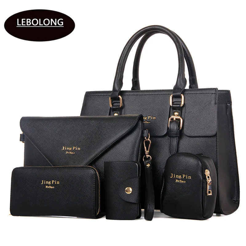 

2018 New 5 Bags per Set Women Handbags PU Leather Lady Zipper Messenger Bag Business Hot Sell Girls Bag Solid Big Volume Bags
