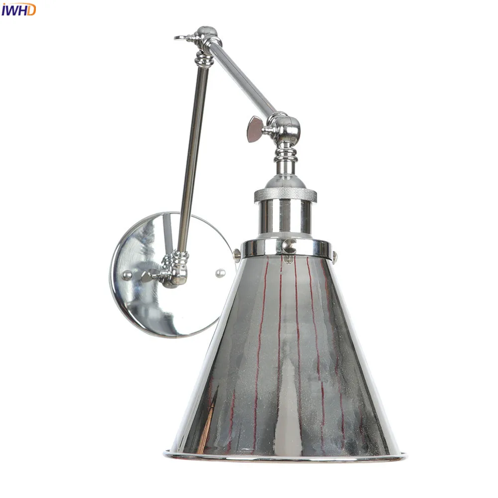 

IWHD Silver Loft Style Retro Wall Light Fixtures Living Room Long Arm Vintage Wall Lamp Sconce Edison Wandlampen Apliques Pared