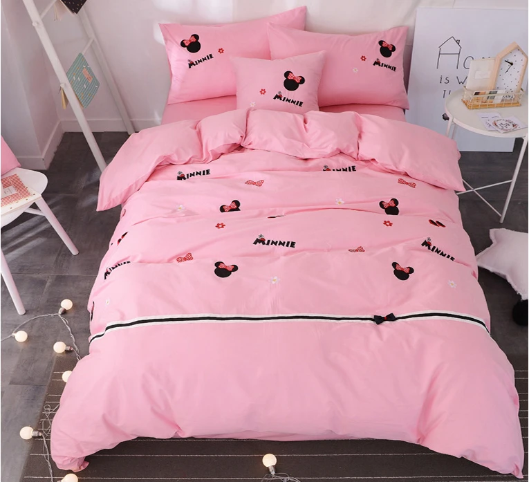 Rosa arco minnie mouse juego de sábanas de cama de tamaño queen para niños pareja boda dormitorio decoración king edredón cubierta completa ropa de cama chica|Juegos de ropa - AliExpress