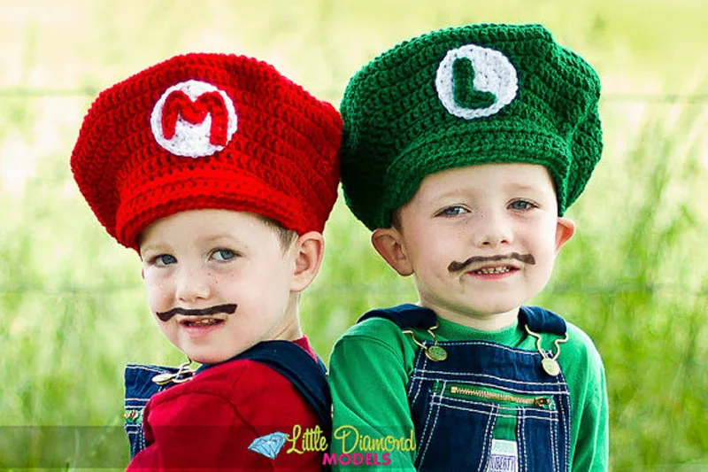 Крючком Mario Bros новорожденных Для маленьких мальчиков Подставки для фотографий мультфильм костюм младенческой ребенок вязаная шапка пеленки Набор наряд для фотосессий MZS-16070