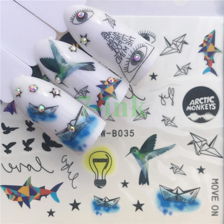 Water Transfer stickers for nail art Paper crane Paper boat whale ...