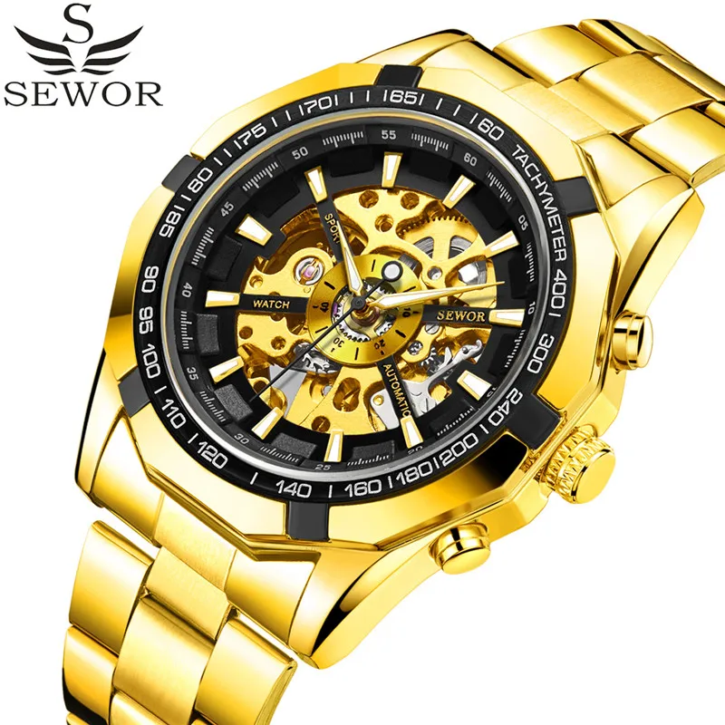 Relogio Masculino SEWOR мужские часы Скелет автоматические механические лучший бренд