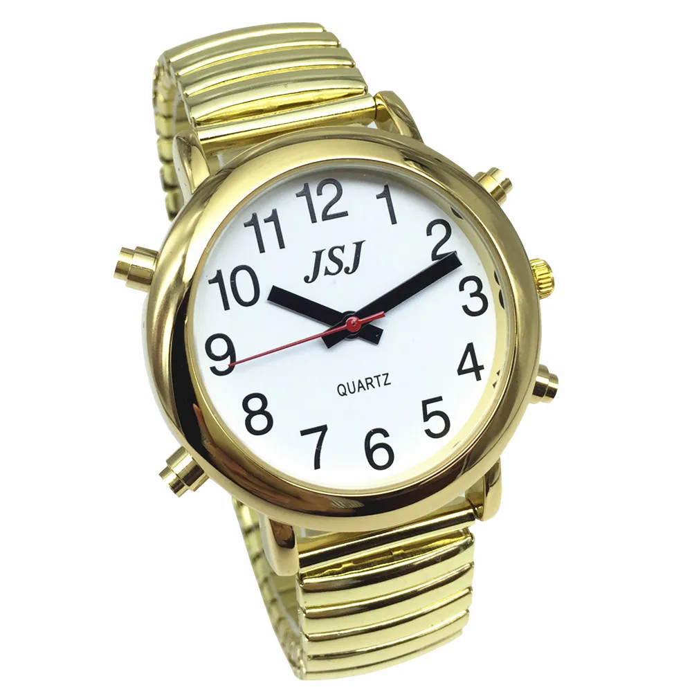 Golden Color English Talking Watch with Alarm, White Dial, Expansion Band
