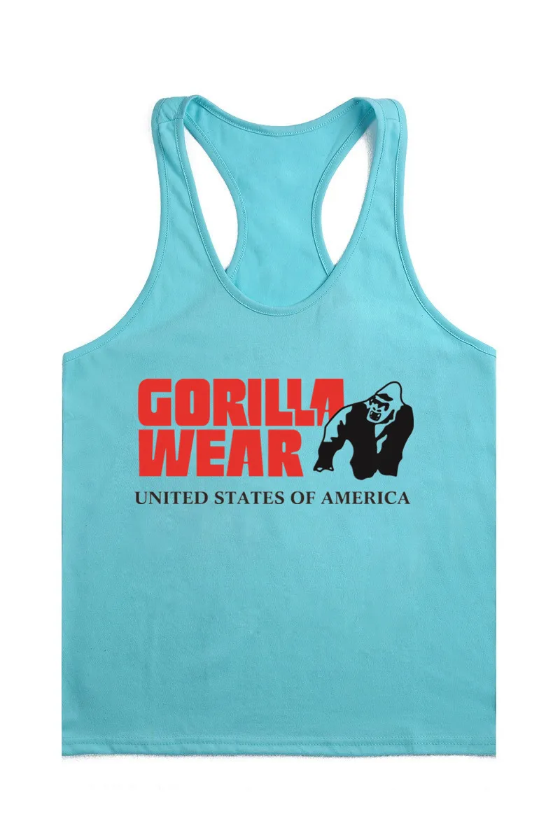 Жилет Gorilla Wear, мужские майки, рубашки для фитнеса, тренажерного зала, Hombre, майка для мышц, Мужская одежда, Стрингер, хлопковые майки без рукавов - Цвет: sky blue 2