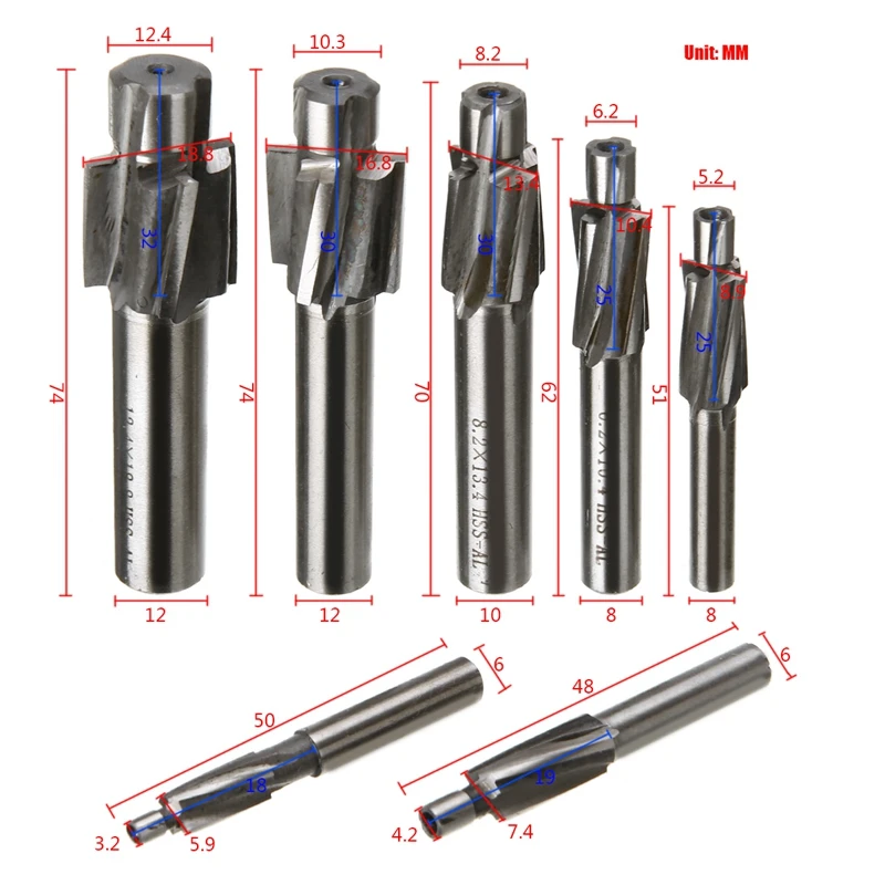 7 шт. M3-M12 концевой Фрезерный резак высокоскоростной стальной пилот ленивый инструмент для концевой фрезеровки сверло для пазов Набор бит