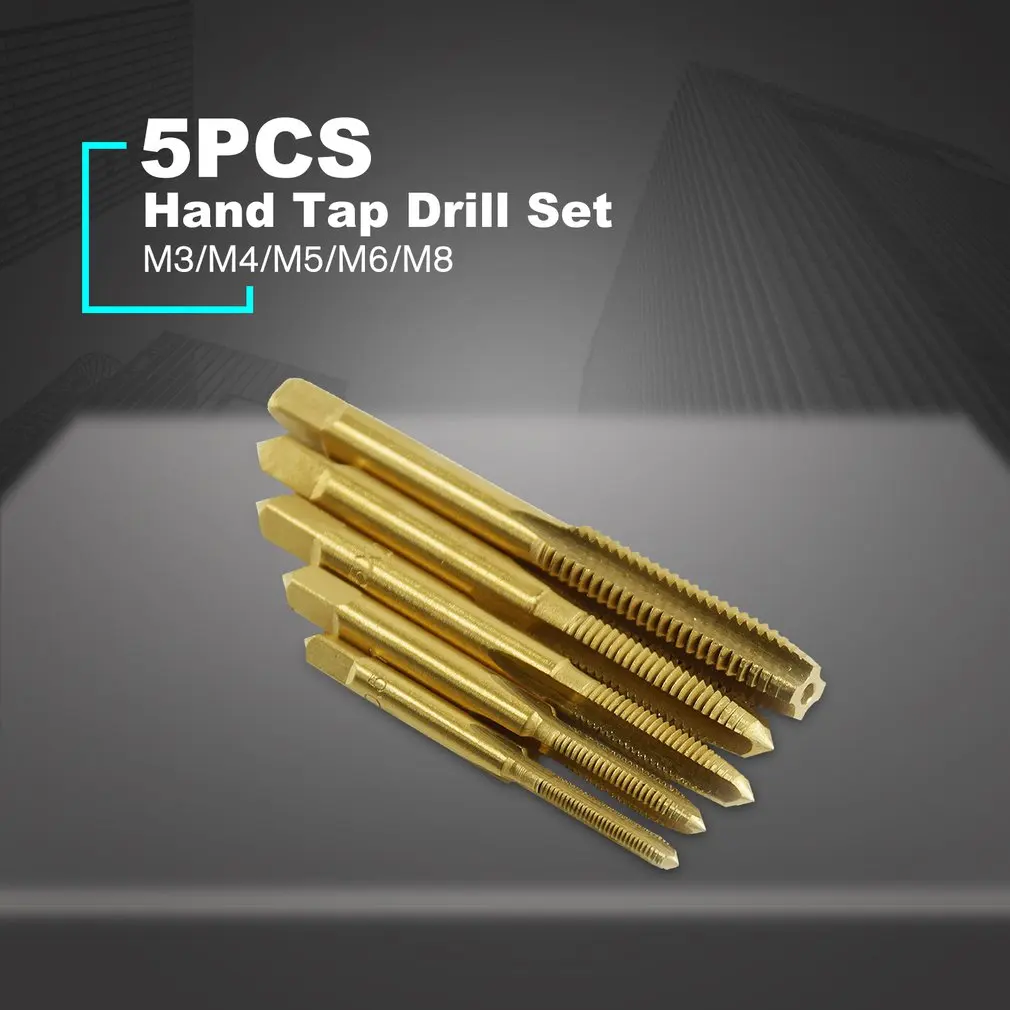 

5PCS M3/M4/M5/M6/M8 HSS Titanium Plated Machine Straight Fluted Screw Thread Metric Plug Hand Tap Drill Set Hand Tools