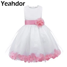 Нарядное платье из тюля с лепестками цветов для маленьких девочек платье с цветочным узором для девочек Пышное Платье для принцессы на свадьбу, день рождения, Vestido