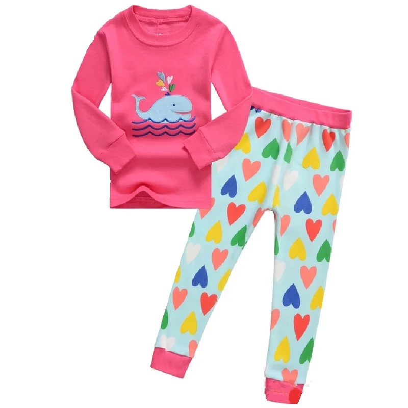Hooyi/комплекты одежды для девочек пижамный комплект для малышей, детские пижамы Длинные костюмы ночная рубашка 2, 3, 4, 5, 6, 7 лет, футболки с вышивкой брюк
