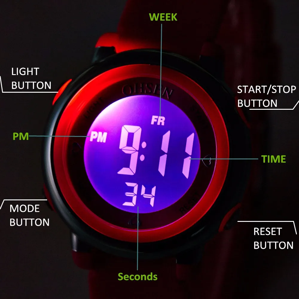 Новое поступление Ohsen цифровой бренд lcd спортивные наручные часы дети мальчики белый резиновый ремешок водонепроницаемый мультфильм