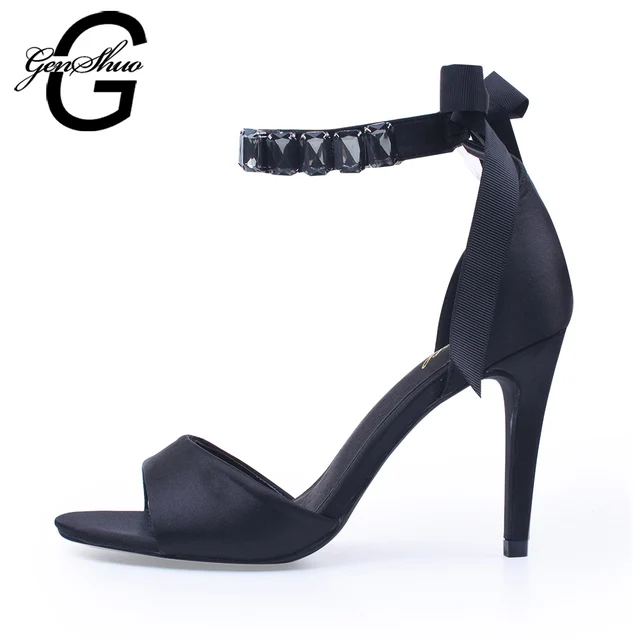 Black High Heeled Sandals Women Shoes Ankle Strappy Sandals Summer Open Toe Stiletto Sandals Shoes Big Plus Size 10 11