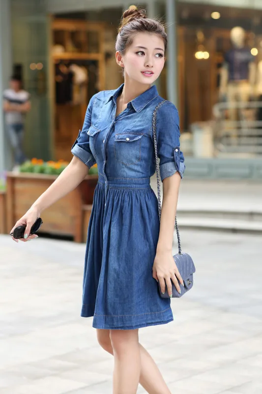 Summer Style Women Jeans Dress 4XL Elastic Waisted Button Denim Dresses Half Sleeve Pockets Cowboy Vestidos Dreeses In From Womens Summer Style Women Jeans Dress 4XL Elastic Waisted Button Denim Dresses Half Sleeve Pockets Cowboy Vestidos Dreeses In From Womens