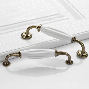 Antique Door Handles for Kitchen Cabinets Knobs and Handles White Ceramic Door Handle European Furniture Handles Drawer Pulls