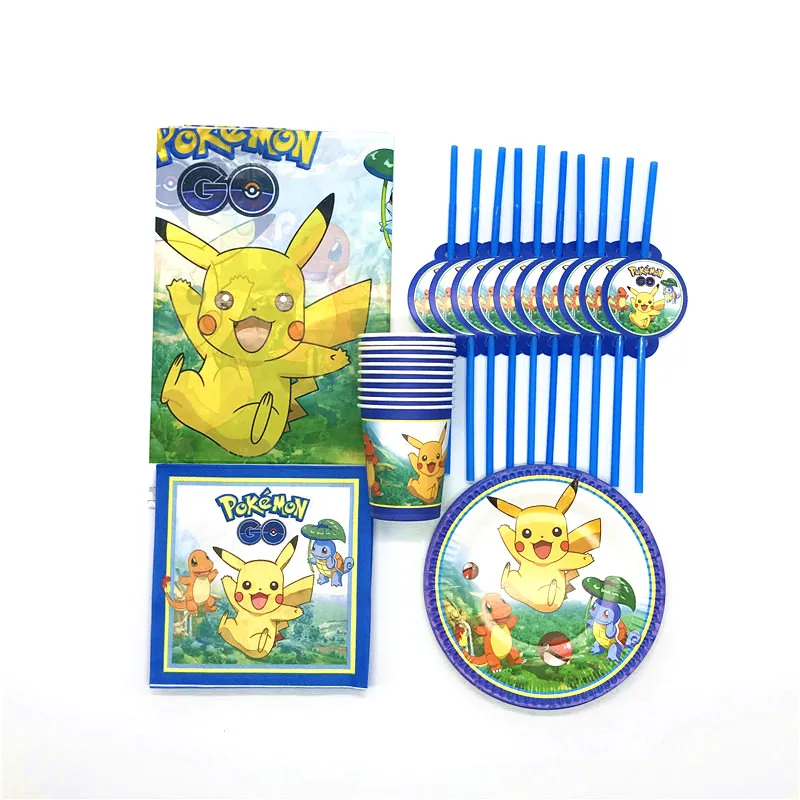 

Cartoon Pokemon Go Theme 81Pcs/lot Birthday Party Tableware Set Child Favors Pikachu Cup Plate Napkin Straw Tablecloth Supply