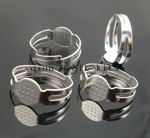 

500pcs sale Silver Adjustable Ring Blanks w/ 8mm glue pad lead and nickle free Silver Toned