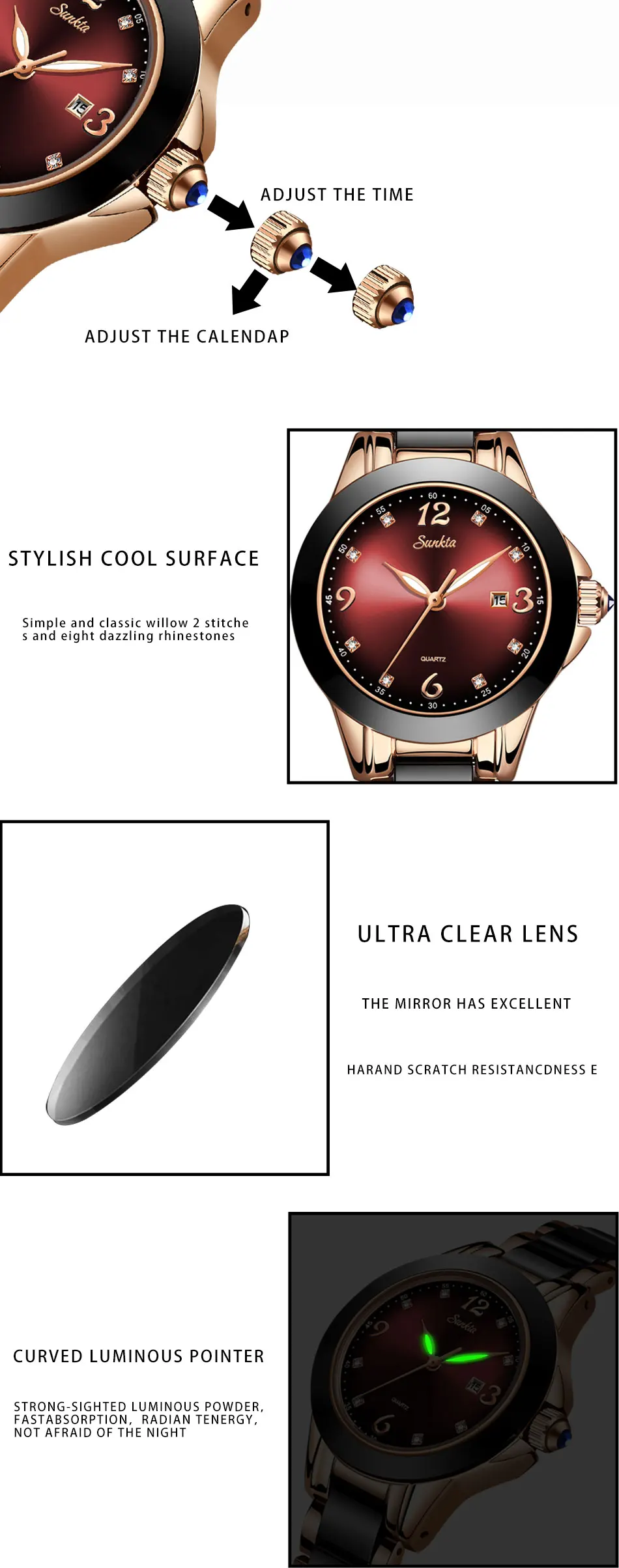 Casual Cristal Dial Rose Gold Relojes Pará Mujer À Prova D' Água