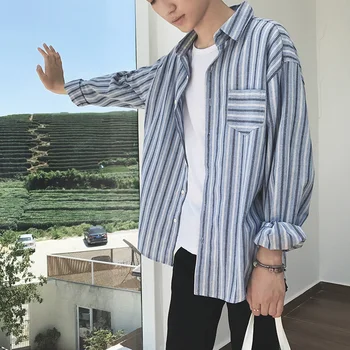 

2017 Autumn New Camisa Fashion Vertical Stripe Long Sleeve Shirt Men's Three Color High Quality Cotton Brand Clothes Cardigan
