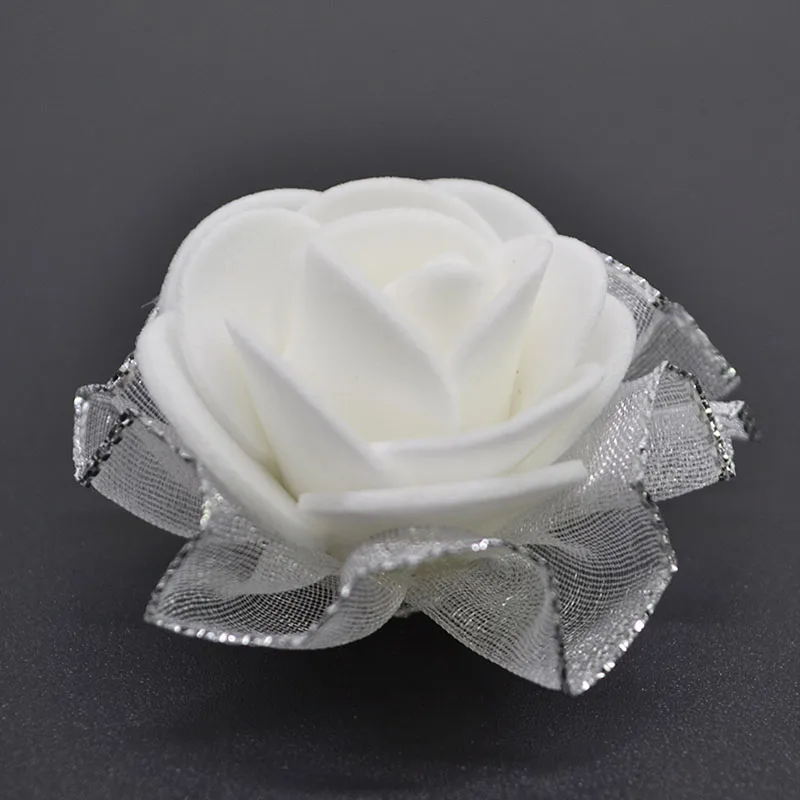 3cm Mini Rose Artificial Flower For Wedding Party home decorating fake foam flower lace decorative silk flowers head white beige