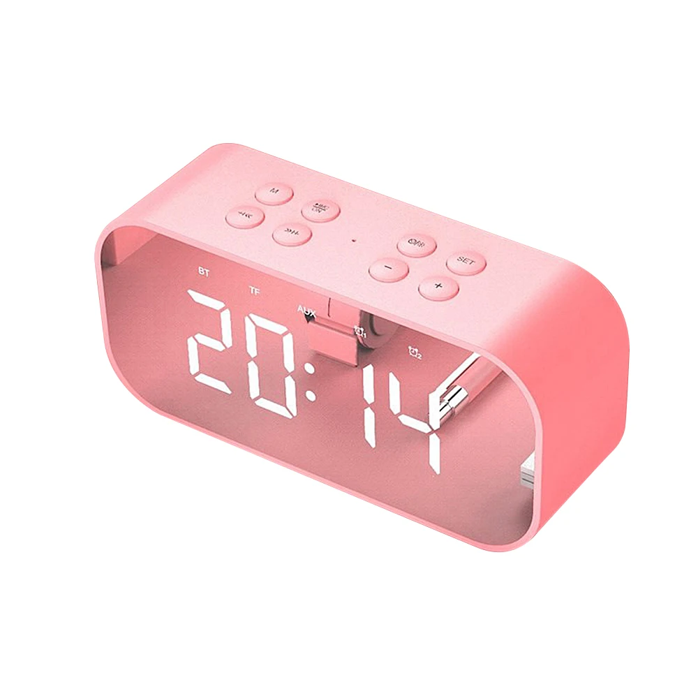 Светодиодный Будильник с fm-радио беспроводной Bluetooth динамик поддержка Aux TF USB музыкальный плеер беспроводной для офиса спальни - Цвет: Розовый