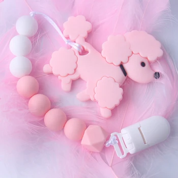 

Fashion Baby Silicone Teether Pacifier Chain Clip BPA Free Cute Cartoon Dog beads Bracelet Baby Teething Necklace Silicone bead