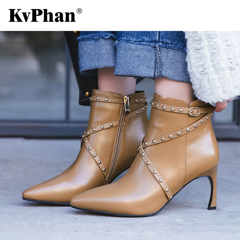 

Cow Leather Winter Sexy Female Motorcycle Snow Boots KvPhan Punk Black Shoes Woman Size 33-43 Strange Heel High Heels for Woman