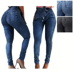 Высокая талия женские джинсы Для женщин уличная бинты Тонкий джинсы Femme карандаш брюки Повседневное обтягивающие джинсы женская обувь