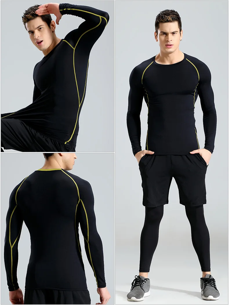 Модная мужская спортивная одежда с длинными рукавами для бега, фитнеса, пота, дышащая быстросохнущая Спортивная облегающая одежда с длинным рукавом для тренировок