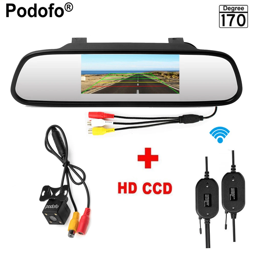 Podofo 4 3 Wireless Car Rearview Mirror Monitor Rear View font b Camera b font Video