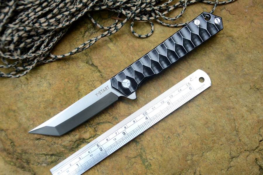 Y START black Tanto titanium knife 440C fold blade TC4 handle hunting