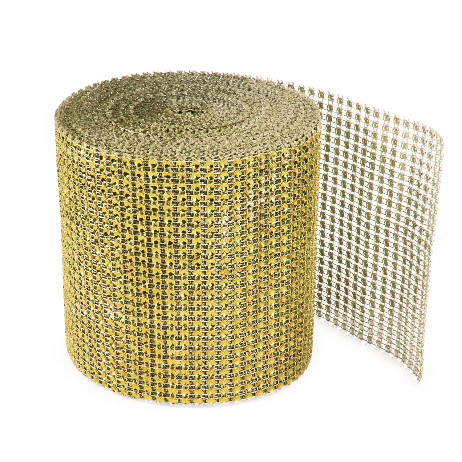 

metable 1 Roll Gold Diamond Sparkling Rhinestone Mesh Ribbon for Event Decorations, Wedding Cake, Birthdays 10 Yards, 24 Row